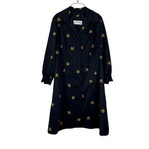 Vintage Harwyn Yellow Floral Long Sleeve Button‎ Front dress Overcoat Size XL